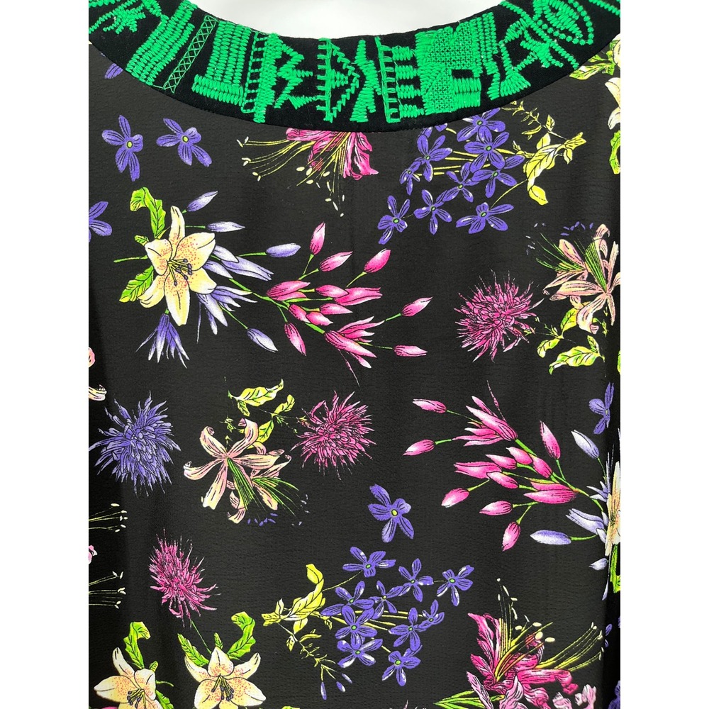 Colorful Tunic Blouse 2X Black Green Floral Embroidered Boho Peasant Top Caleoas - Picture 9 of 12